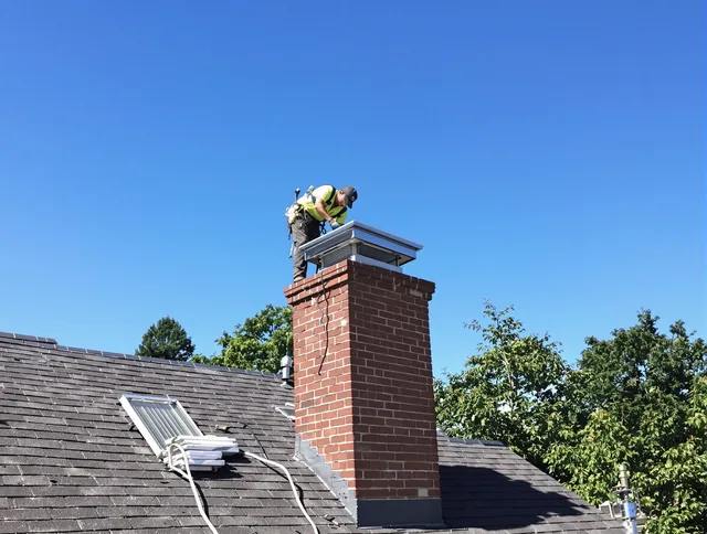 Paramount Chimney Sweep technician measuring a chimney cap in Paramount, CA