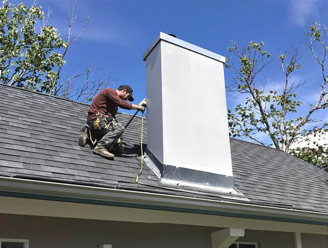 Paramount Chimney Sweep team member finishing chimney construction in Paramount, CA