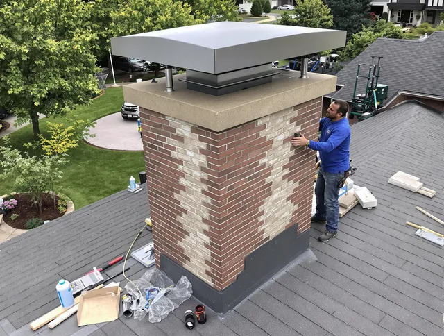 Paramount Chimney Sweep team working on a custom chimney remodel in Paramount, CA